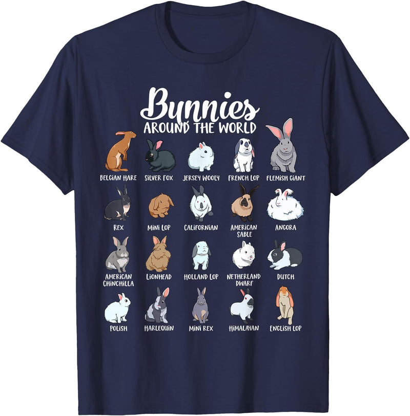 Rabbits of the World - Bunny T-Shirt in Navy Blue