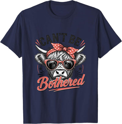 Cant Be Bothered Funny Highland Cow Bow Sassy Farm Girl T-Shirt