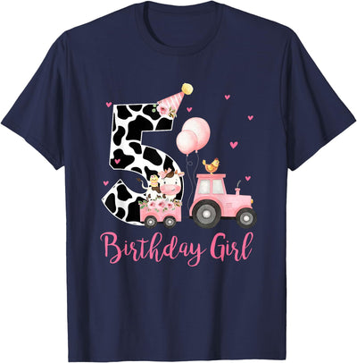 5th Birthday Girl Year Old Farm Cow Chick Tractor T-Shirt