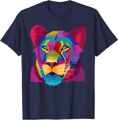 colorful cute lioness Female Lion Face art for lover African T-Shirt