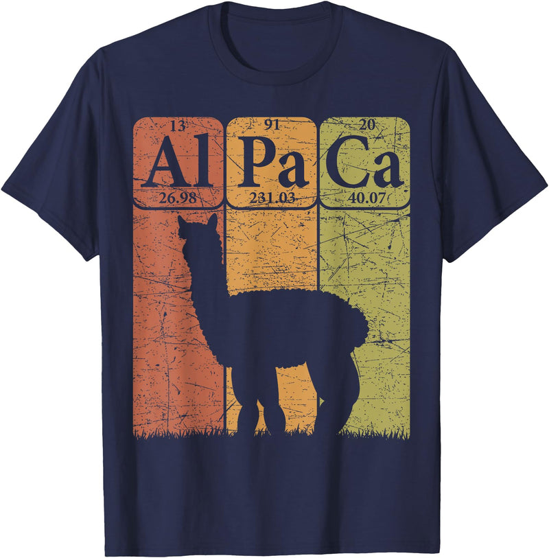 Alpaca Llama Periodic Chemistry Elements Retro Alpaca Periodic Table Elements Llama Alpaca Vintage T-Shirt - Navy Blue