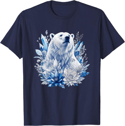 Majestic Arctic Polar Bear with Ice Flowers Fantasy T-Shirt