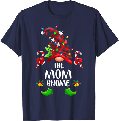 The Mom Gnome Buffalo Plaid Christmas Tee