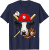 Wowsome! Cow Baseball Cow Lovers Baseball Player T-Shirt - Navy Blue