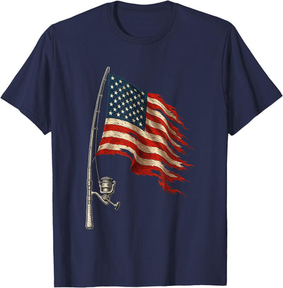 Fishing American Flag Fisherman Patriotic Day 4th of July T-Shirt