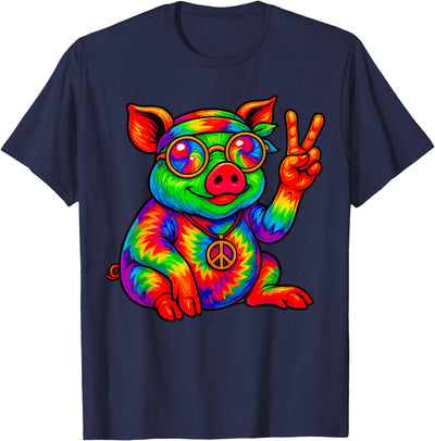 Tie-Dye Pig Peace Sign Hippo T-Shirt