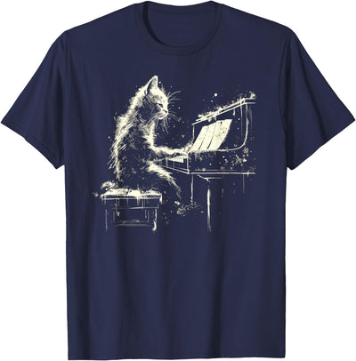 Smooth HQ Cat Playing Piano T-Shirt for Men Women Girls Kids