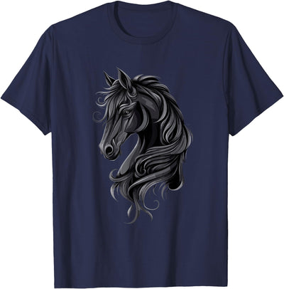 Artful Horse Designs Black Horse Portrait – Friesian Horse T-Shirt