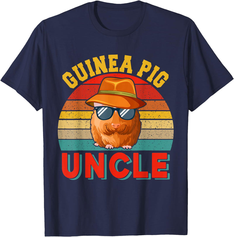 Rodent Father's Day Costume Vintage Retro Guinea Pig Uncle Cute Guinea Pig Sunglasses T-Shirt - Navy Blue