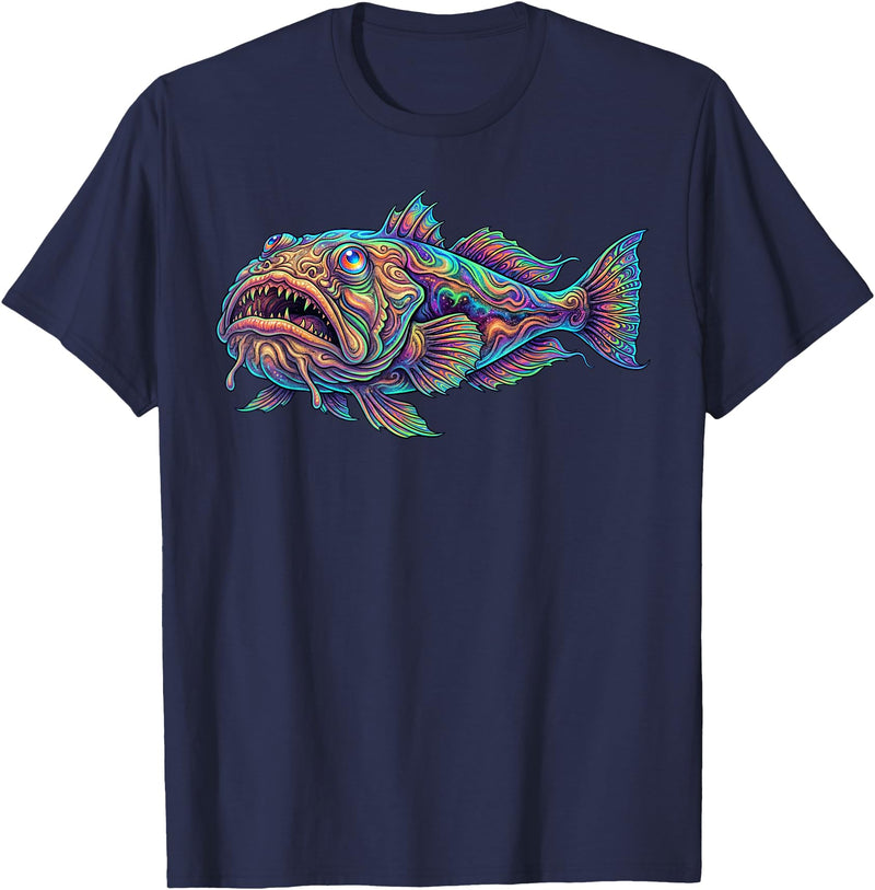 Abstract Ocean Art Stargazer Fish Deep Sea Aquarium Bottom Dweller T-Shirt - Navy Blue