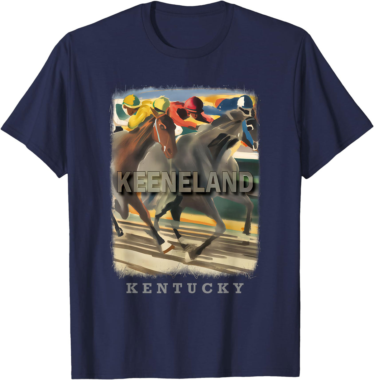 Keeneland Kentucky Horse Racing Excitement Keeneland Kentucky KY Horse Racing Excitement SD447 T-Shirt - Navy Blue
