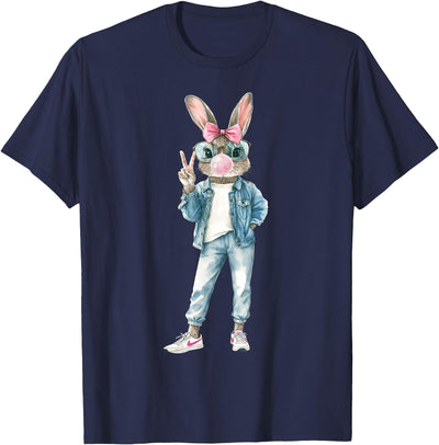 Trendy Bunny Character Bubblegum Denim T-Shirt