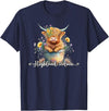 KAEDAM Gifts: Highland Cows Cute Baby Highland Cow Calf Love Spring Pastel Novelty T-Shirt - Navy Blue