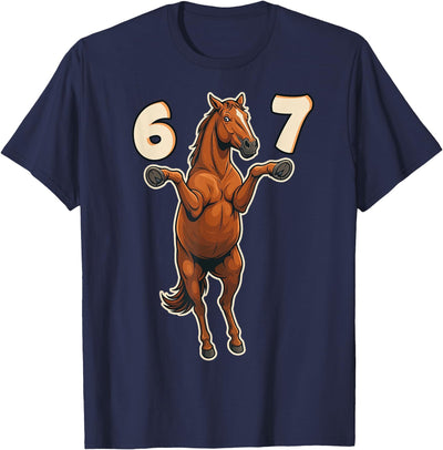 Horse 67 Meme Six Seven Hilarious Gen Alpha Gen Z 67 Horse Meme Pose Trend Funny Gen Alpha Humor Kids Teens T-Shirt