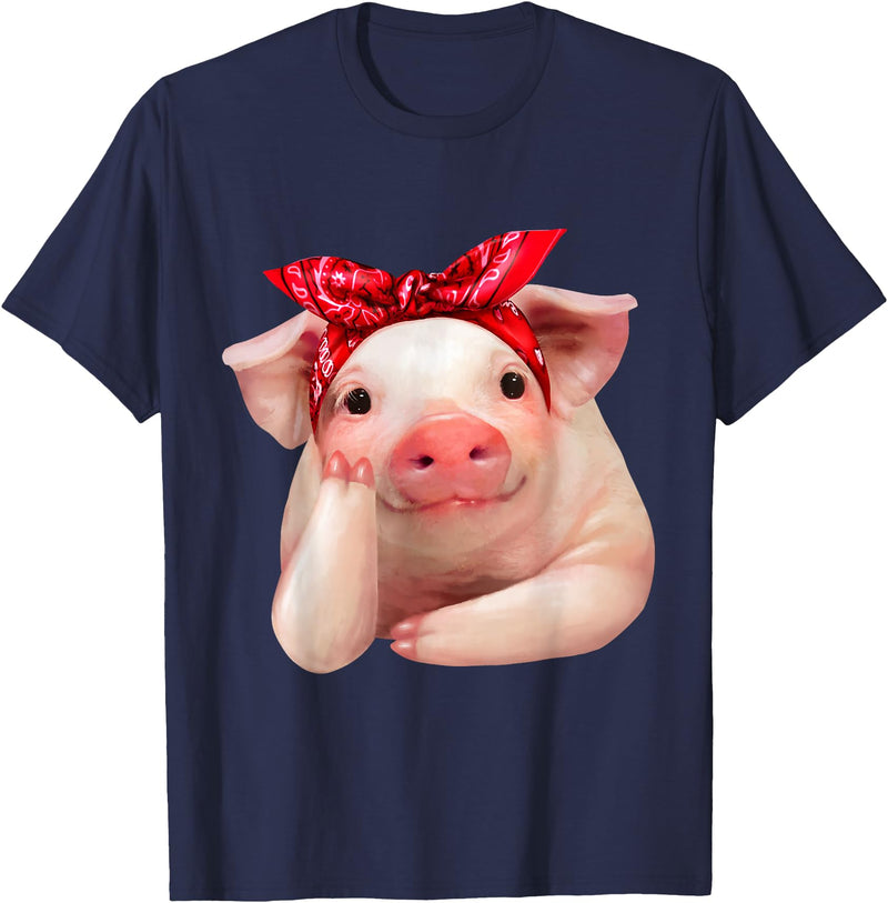 Fabulous Farm Animals Shirts Red Bandanna Pig Funny I Love Piggy T Shirt T-Shirt - Navy Blue