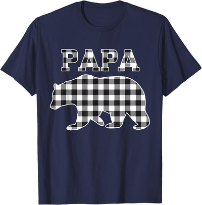 Mens Buffalo Black and White Plaid Papa Bear Christmas T-Shirt
