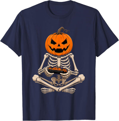 Skeleton Shirts Halloween Costume Men Women Boys Halloween Skeleton Gamer Video Gaming Spooky Graphic Kids T-Shirt
