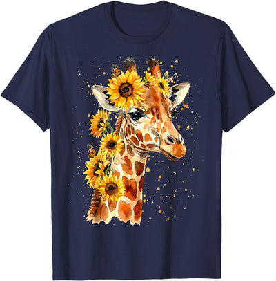 Sunflower Giraffe Cute Floral Safari Animal T-Shirt