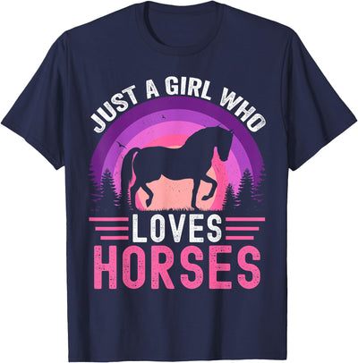 Just A Girl Who Loves Horses Apparel Just A Girl Who Loves Horses Retro Vintage Friesian Horse T-Shirt