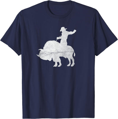 Rodeo Cowboy Riding a Buffalo Distressed T-Shirt