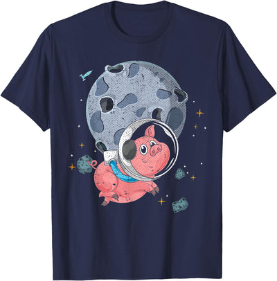Cute Farm Animal Moon Landing Outer Space Astronaut Pig T-Shirt