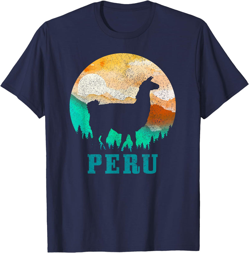 Peru Apparel Co. Peru Llama Alpaca Peruvian Roots Pride Vintage Peru T-Shirt - Navy Blue