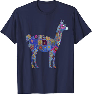 We Love Llamas & Alpacas - Peru Souvenirs Co. Peru Souvenir Llama Alpaca Flowers Peruvian Souvenir T-Shirt - Navy Blue