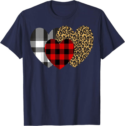 Leopard Heart Buffalo Red Black Plaid Heart Valentine Day T-Shirt