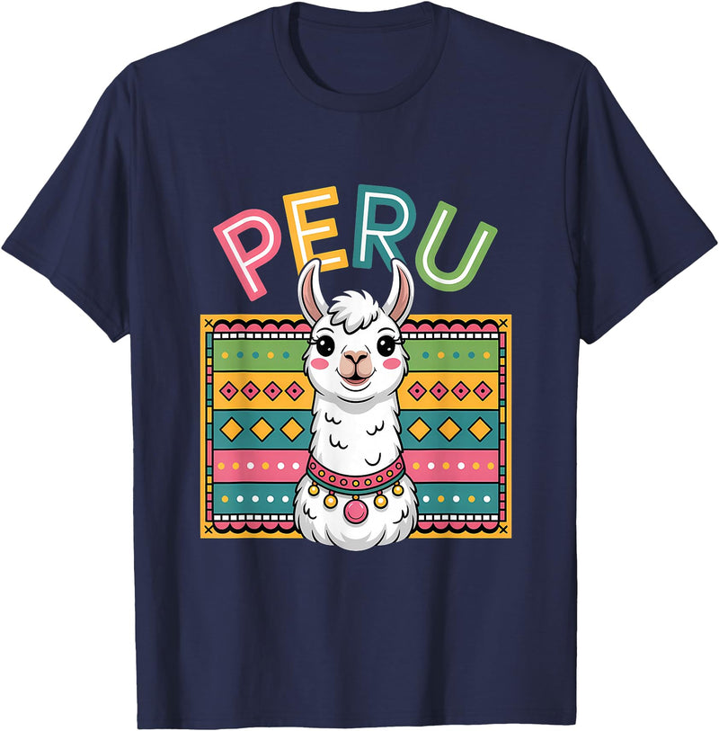 Peru Flag Peruvian Roots Peru Llama Peruvian Roots Peru Heritage T-Shirt - Navy Blue