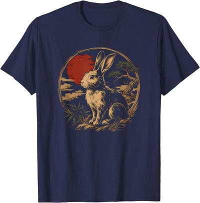 Gold Rabbit Silhouette in Sun Circle, Japanese Art Tee
