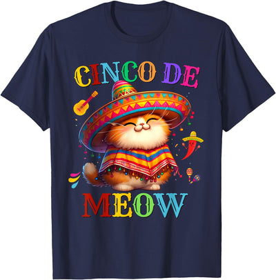 Cute Mexican Cinco De Mayo Cat Boy Girl Fiesta Cinco De Mayo Meow Cute Cat Lover Let's Fiesta Mexican Party T-Shirt