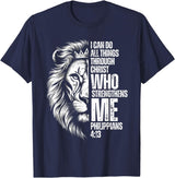 Philippians 4:13 Christian Jesus Lion Father Dad Christian Verse Lion Philippians 4:13 I Can Do All Things T-Shirt - Navy Blue