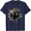 Safari Animal Art Buffalo Animal Print Splash Motif Bison Drawing Wildlife T-Shirt - Navy Blue