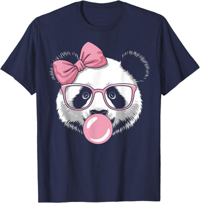 Panda Bear Wearing Glasses and Blowing Pink Bubble Gum T-Shirt