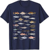 Botanical Chart Apparel Co. Vintage Fish Identification Chart Fishing T-Shirt Small - Navy Blue