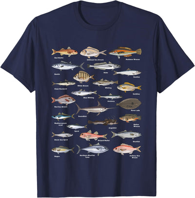 Vintage Fish Identification Chart Fishing T-Shirt Small