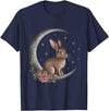 Vintage Bunny on the Moon Cute Goth Easter Rabbit T-Shirt in Navy Blue