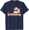 Cute Bunny Doing Pilates Reformer Machine Easter Rabbit T-Shirt in Navy Blue