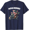 Best Animal Buddies Funny Hog Rider Pig Riding Motorcycle T-Shirt - Navy Blue