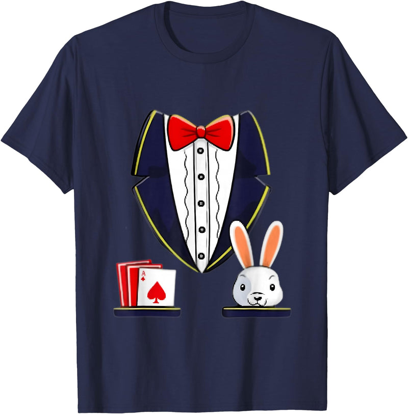Magician Tuxedo with Cards and Rabbit T-Shirt in Navy Blue