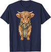 Farmer Cute Women Highland Cow Shirts Cozy Fall Autumn Highland Cow T-Shirt - Navy Blue