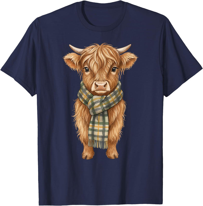 Farmer Cute Women Highland Cow Shirts Cozy Fall Autumn Highland Cow T-Shirt - Navy Blue
