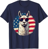 Funny Llama Alpaca Animal Lover Gifts Clothing Llama Alpaca American Flag USA Patriotic T-Shirt - Navy Blue