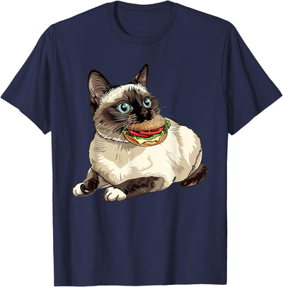 Snowshoe Cat Domestic Cat Breed Kitten Designs Snowshoe Cat Eating A Hamburger T-Shirt