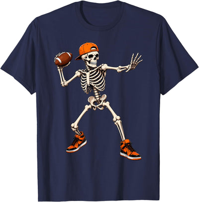 Funny Halloween Tees for Men Women Kids. Funny Skeleton Playing Football Halloween Men Boys Kids T-Shirt