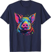 Retro Pig Poparts Tees Watercolor Colorful Pig T-Shirt - Navy Blue
