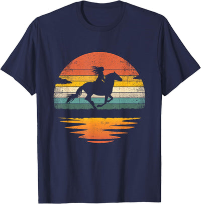Vintage Retro Horse Clothes Design. Girl Horse Riding Vintage Cowgirl Retro Sunset Horse T-Shirt