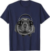 ROSS BOSS Funny Guinea Pig Graphic Tees Guinea Pig Shirt Headphones T-Shirt - Navy Blue