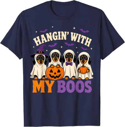 Spooky Halloween Costume Kids Men Women Gifts Hanging with My Boos Funny Dachshund Ghosts Dogs Halloween T-Shirt