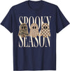 Spooky Season Ghost Halloween Shirt Spooky Season Leopard Camo Checkered Ghost Halloween Fall T-Shirt - Navy Blue